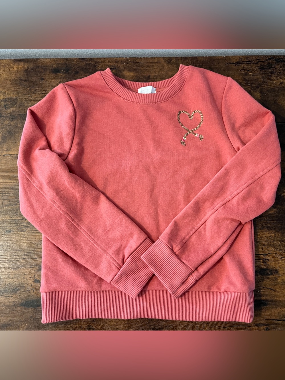 Btween Coral Sweatshirt with Gold Rope Heart Cowgirl Fringe Sweatshirt 6 Girls